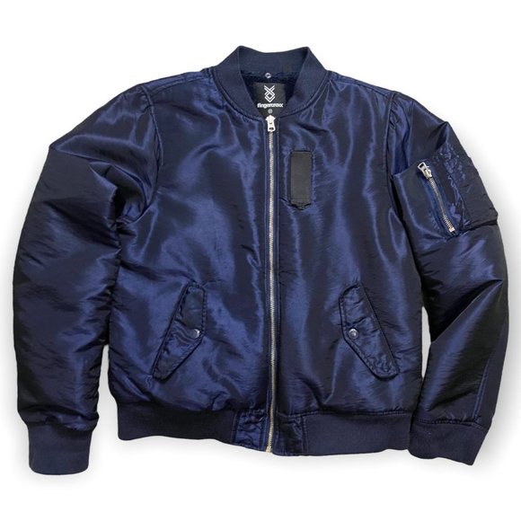 FingerCroxx Jackets & Blazers - Fingercroxx Shiny Blue Fleece-Lined Designer Puffer Bomber Jacket - Womens M
